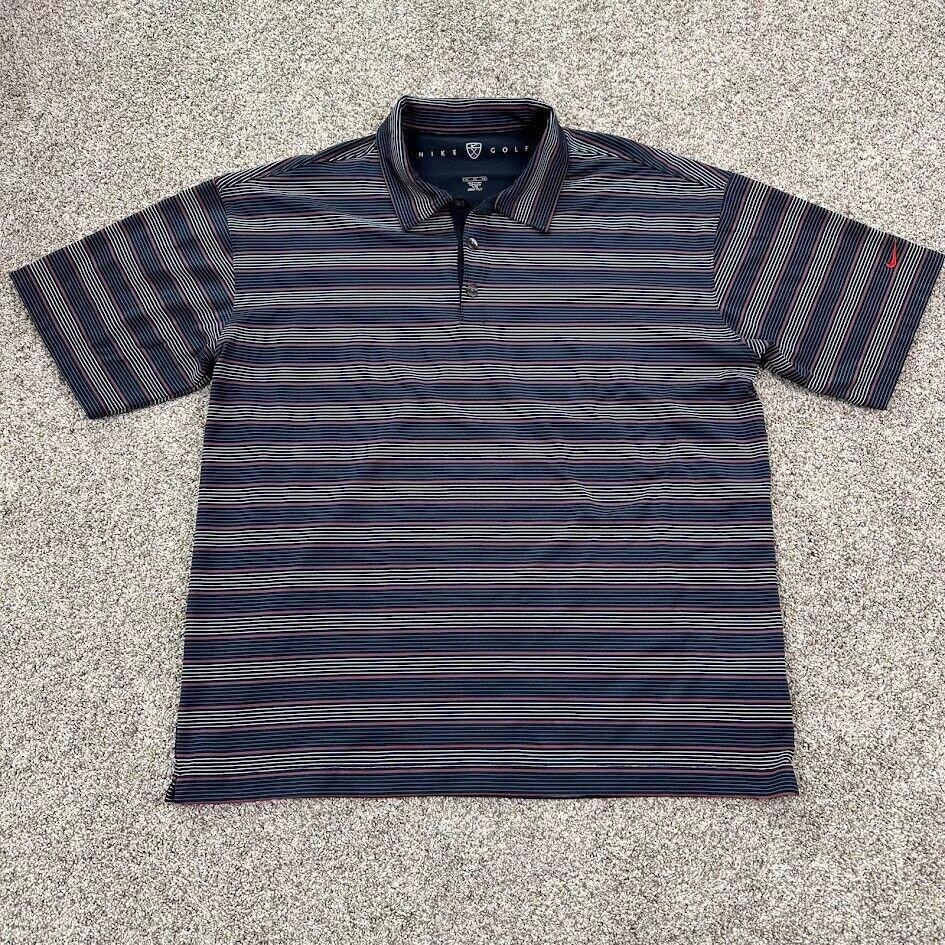 Nike Golf Polo Shirt Mens Xl Black Red Striped Collared Drifit Uv Golfing